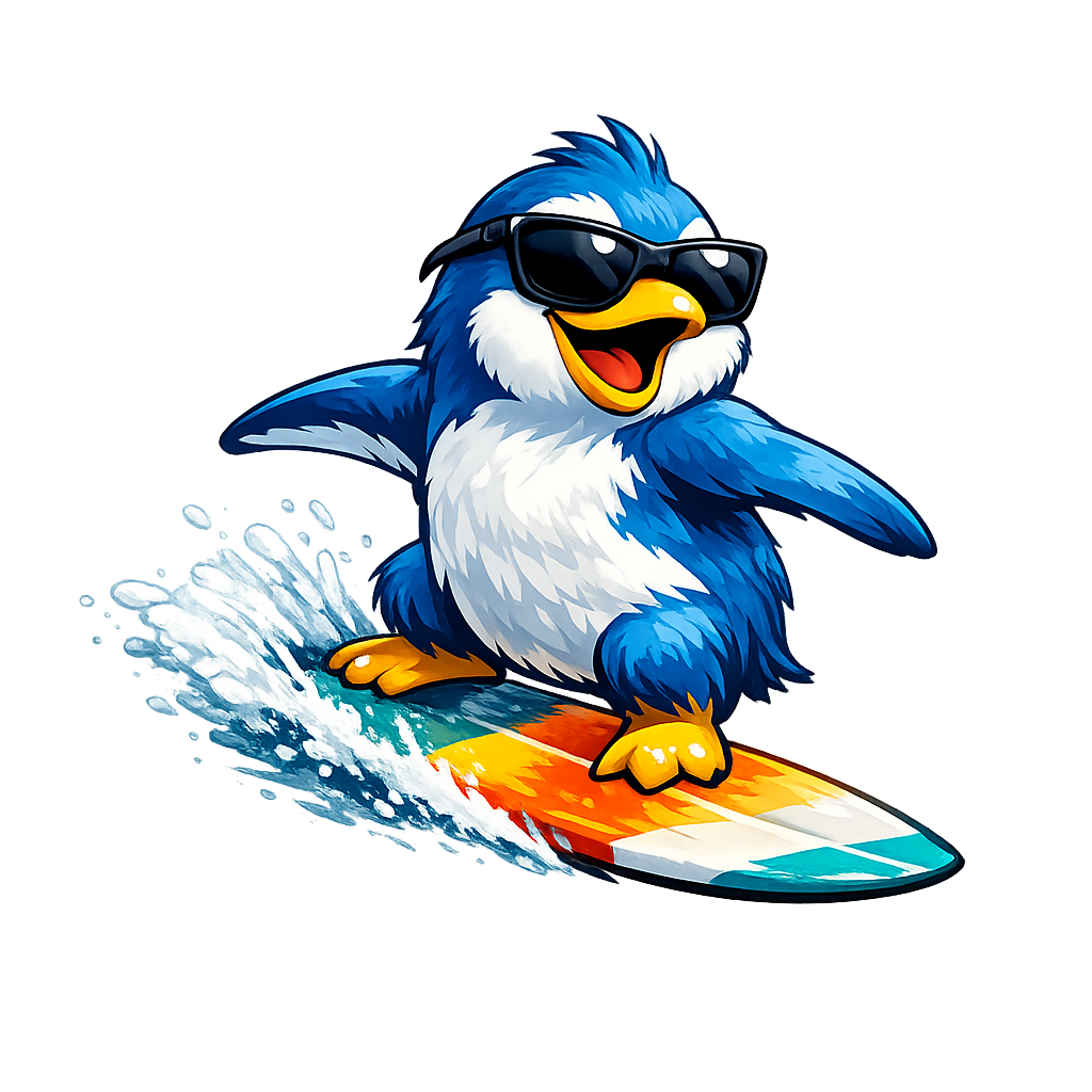 Skillora Penguin surfing - Fun English learning mascot